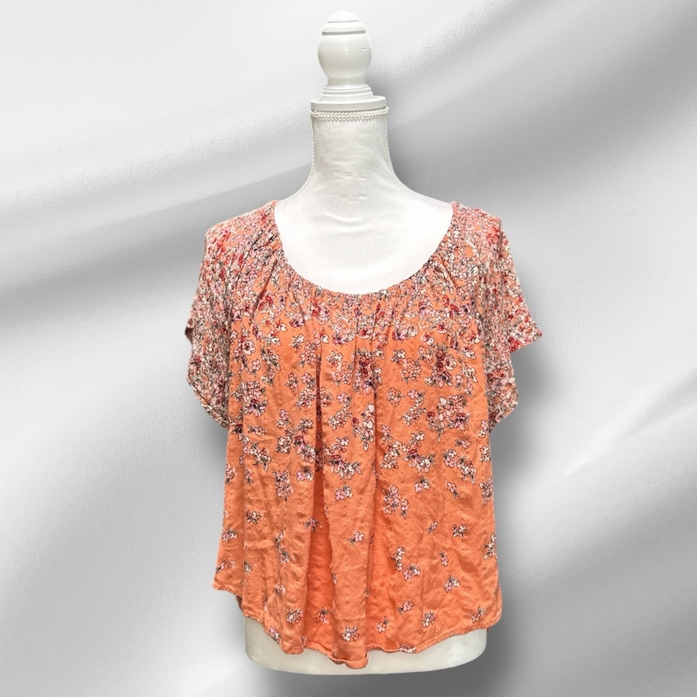 Daytrip Buckle Floral Coral Orange Oversized Women's Top
